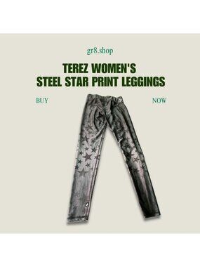 TEREZ Womens Steel Star Print Leggings Size Small Stylish Metallic Design Soft &